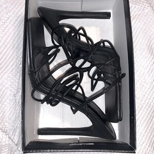 PRETTYLITTLETHING Black Square Toe Heels (NEW IN BOX)